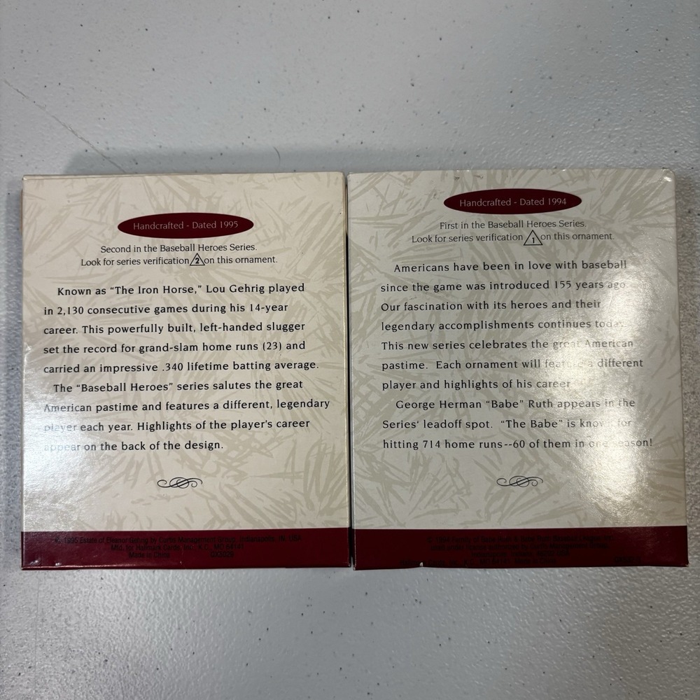 Hallmark Keepsake Baseball Heroes Ornament Babe Ruth & Lou Gehrig VTG - Picture 4 of 5
